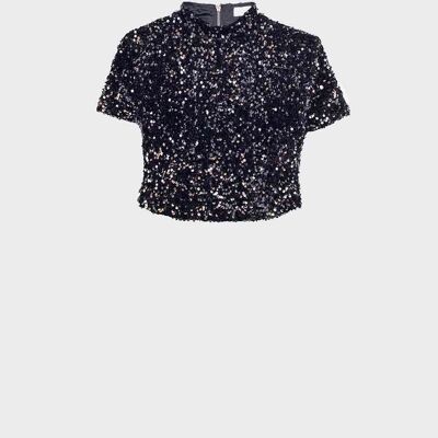 Cropped sequin top in black