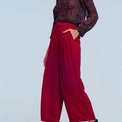 Red wide leg culottes with belt detail