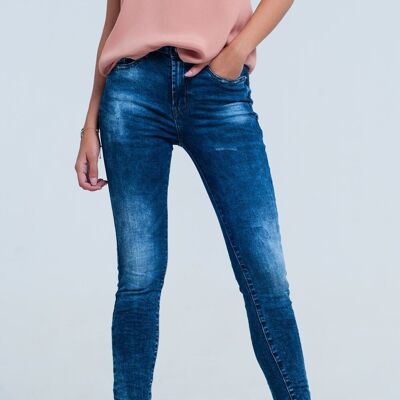 jeans skinny a vita alta con lavaggio blu brillante