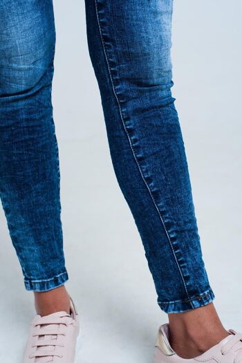 Jean skinny taille haute délavage bleu vif 5