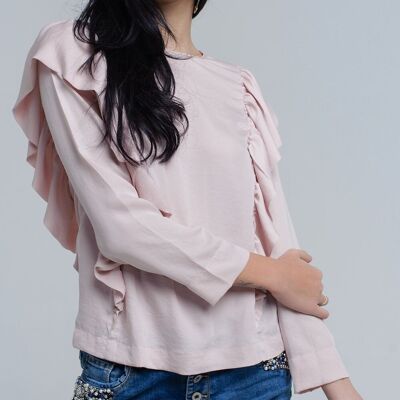 Top with ruffle detail in pale pink