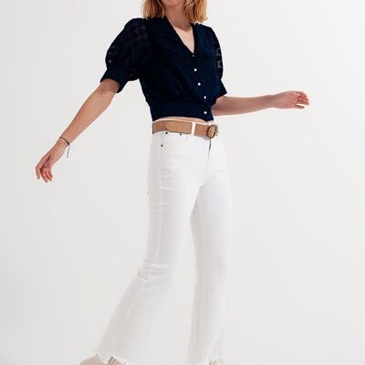 Rigid cropped flare jeans in cream with raw hem
