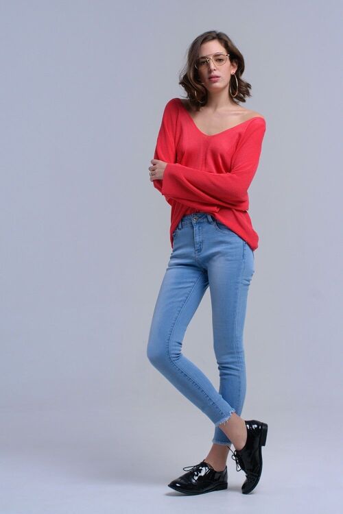 Light blue skinny jeans with fringes