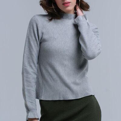 Sweater with ruffle in gray