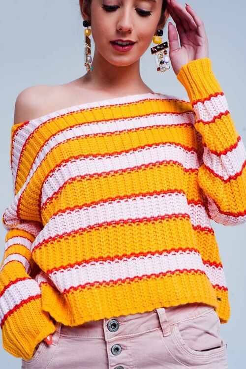 Orange and pink Color block stripe sweater