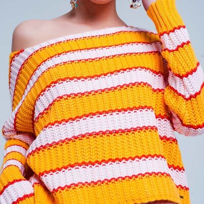 Orange and pink Color block stripe sweater