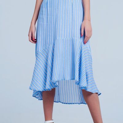 Blue stripe asymetric hem midi skirt