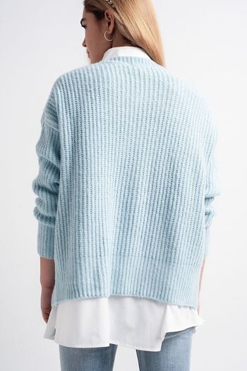 Pull boyfriend col rond turquoise 2