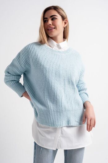 Pull boyfriend col rond turquoise 4