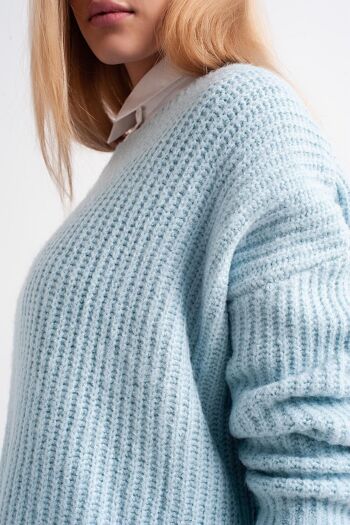 Pull boyfriend col rond turquoise 5
