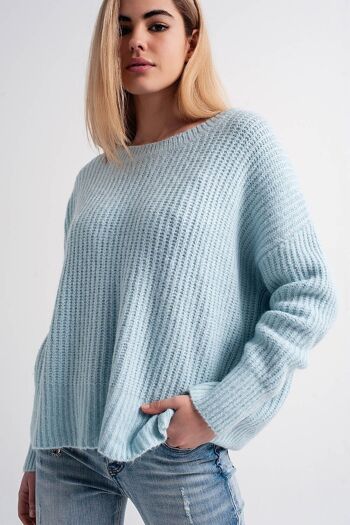 Pull boyfriend col rond turquoise 6