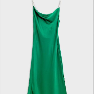 Satin Dress with Waterfall Neckline in Green