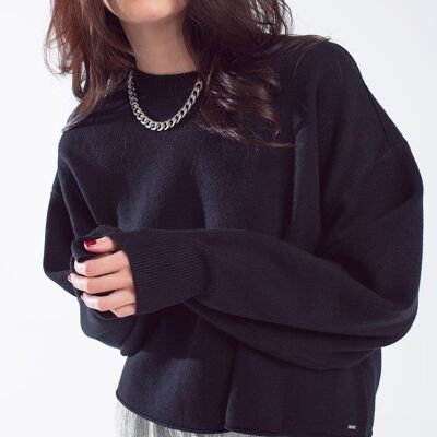 Oversized Sweater With Boatneck in Black