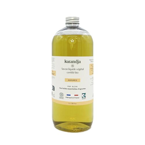 Savon liquide végétal pur olive certifié bio AGRUMES 1 L