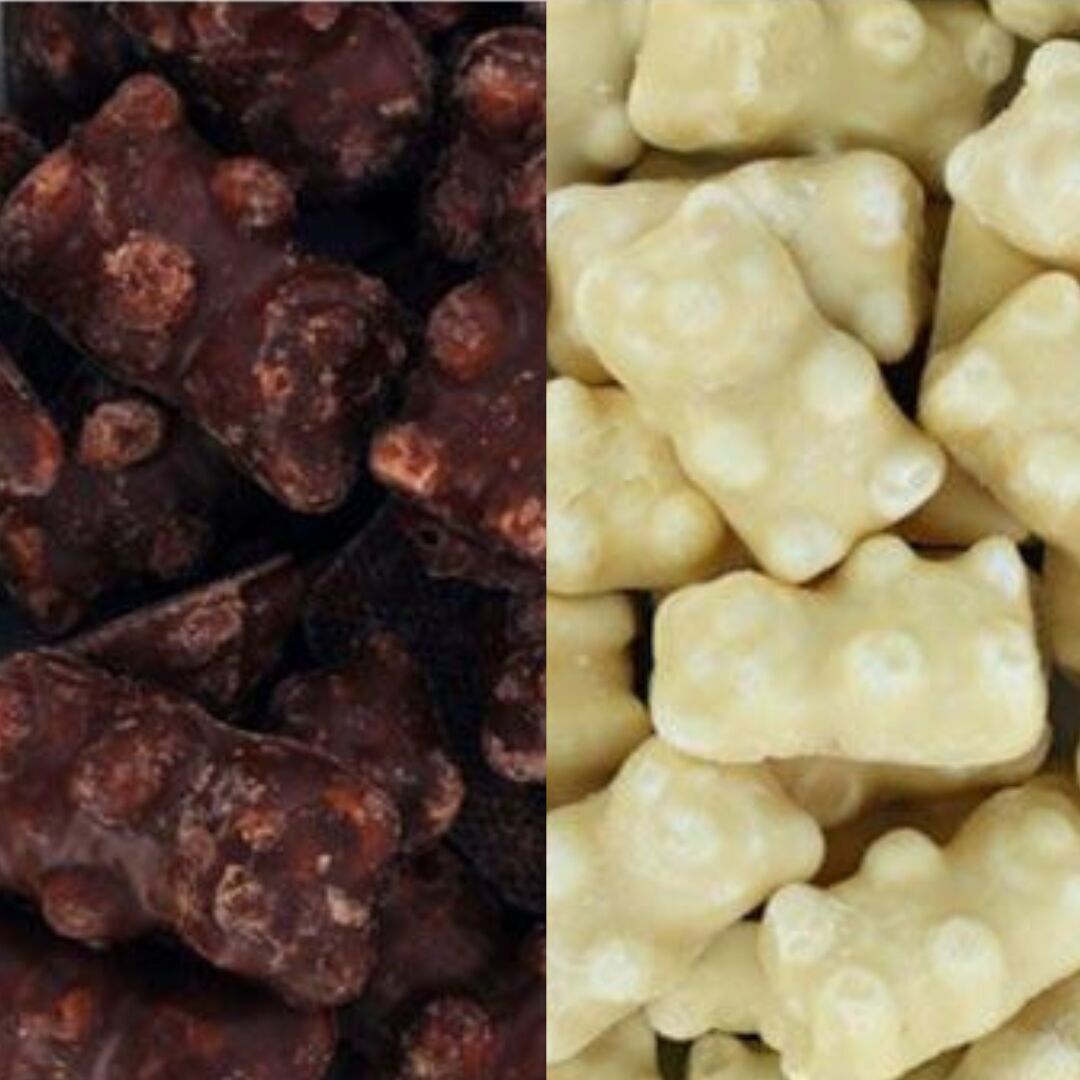 milk chocolate and white marshmallow bears