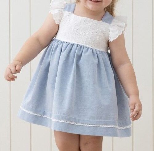 A Pack of Five Sizes Girl Two Coloured Scallop and Linen Classic Dress (3-24M)