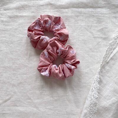 Wide cotton embroidery scrunchie