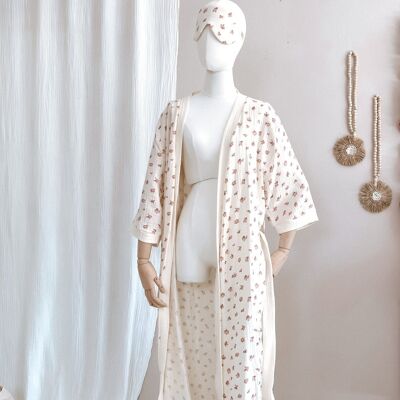 Kimono mousseline / fleuri vintage - écru