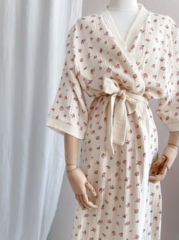 Kimono mousseline / fleuri vintage - écru 2
