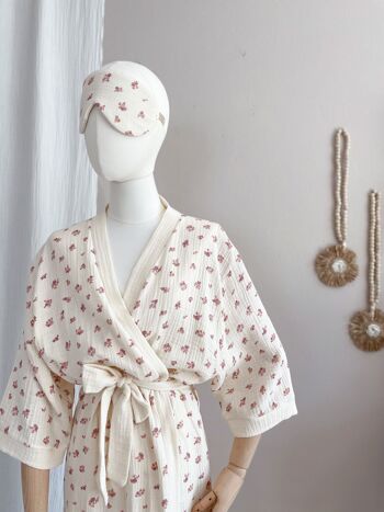 Kimono mousseline / fleuri vintage - écru 8
