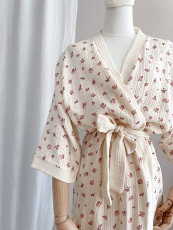 Kimono mousseline / fleuri vintage - écru 9