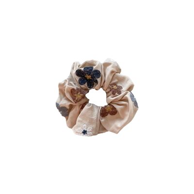 Scrunchie / bestickte Baumwolle - Boho Beige