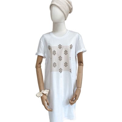 T-Shirt-Kleid / schlicht geblümt / weiß