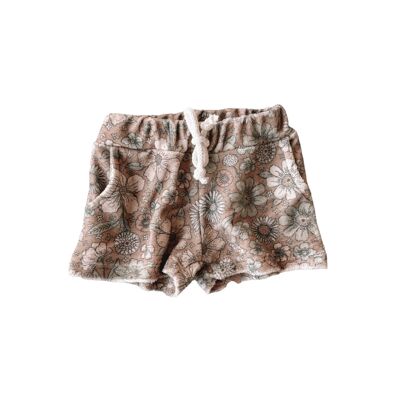Terry shorts / bold floral caramel
