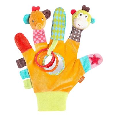 Spielhandschuh Safari – Fingerpuppen-Handschuh mit Rassel und Quietsche für Babys und Kleinkinder ab 0+ Monaten