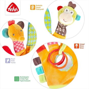 Gant de jeu Safari – gant de marionnette à doigts avec hochet et grincement pour bébés et jeunes enfants à partir de 0 mois 5