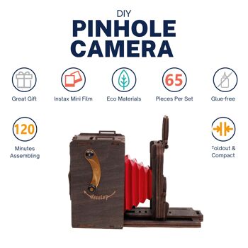 Kit de mini appareil photo instantané à sténopé DIY pour auto-assemblage (marron teinté) 3
