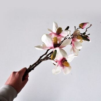Magnolia rose blanc artificiel 50 cm - Composition florale 3