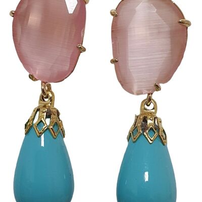 Boucle d'oreille goutte turquoise et cristal opale rose