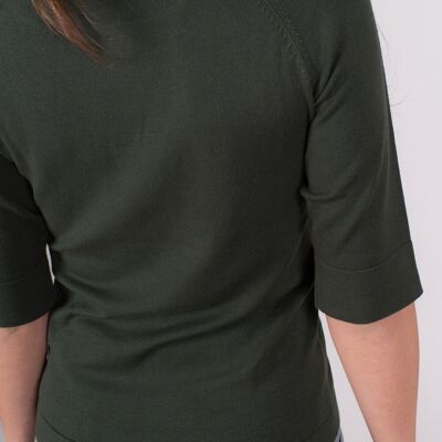 Jersey mujer viscosa verde oscuro cuello redondo manga 1/2 - MOSCOW