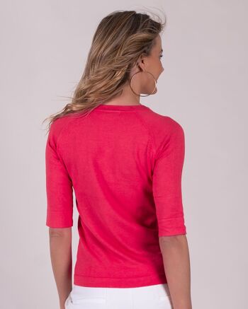 Pull femme rose viscose col rond manche 1/2 - MOSCOU S 4