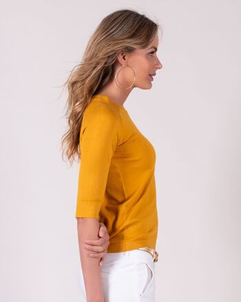 Pull femme viscose jaune ocre col rond manche 1/2 - MOSCOU 2