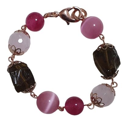 Bracelet élastique avec onyx et agates multicolores