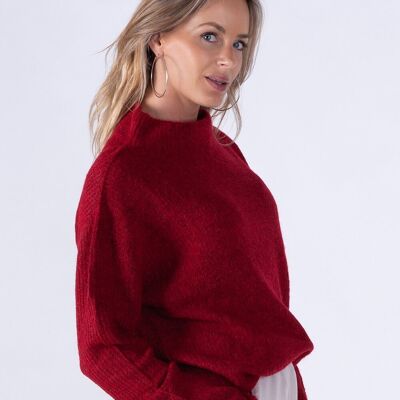 Jersey de mujer rojo mixto lana manga larga con cuello alto - PORTLAND