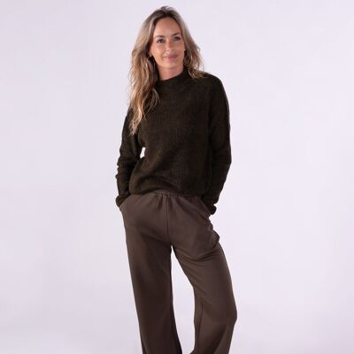 Women's sweater taupe wool mix long sleeve with turtle turtleneck -PORTLAND M