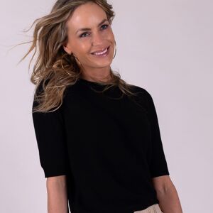 Pull femme noir en coton manches courtes col bateau - DURBAN