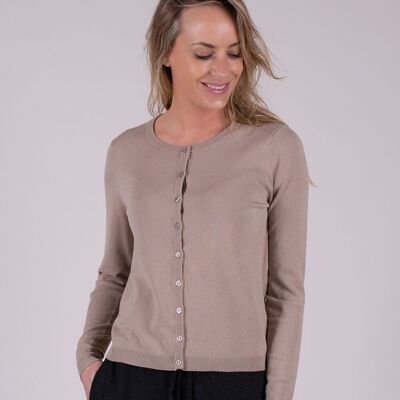 Cardigan femme boutonné en viscose sable manches longues - HANOI