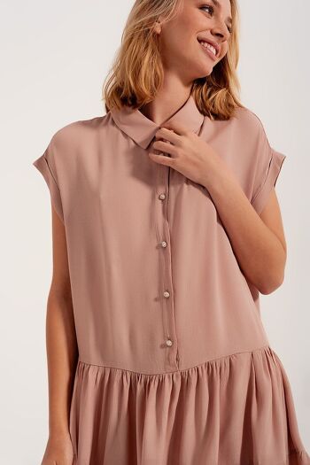 Robe chemise à ourlet superposé en rose clair 5