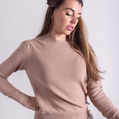 Women's sweater sand cotton boat neck puff sleeve - CAPETOWN