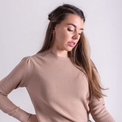 Women's sweater sand cotton boat neck puff sleeve - CAPETOWN