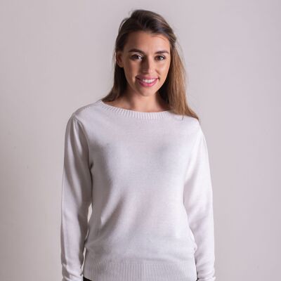 Women's sweater off-white cotton boat neck puff sleeve - CAPETOWN