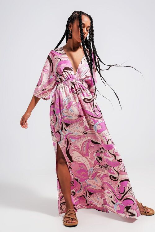 Tie back midi dress in pink