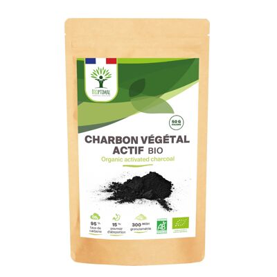 Polvere di carbone vegetale attivo biologico - Colesterolo digestivo stomaco piatto - Colorante alimentare nero - Confezionato in Francia - Certificato Ecocert - Vegan