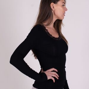 Top femme manches longues noir viscose avec dentelle - SEVILLA