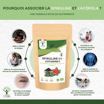 Spiruline & Vitamine C - Complément alimentaire - Spiruline Acérola Magnésium - Meilleure absorption du fer - Énergie Immunité - Conditionné en France - en comprimés 3