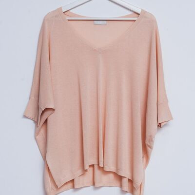 Short sleeve sweater in v neck in beige